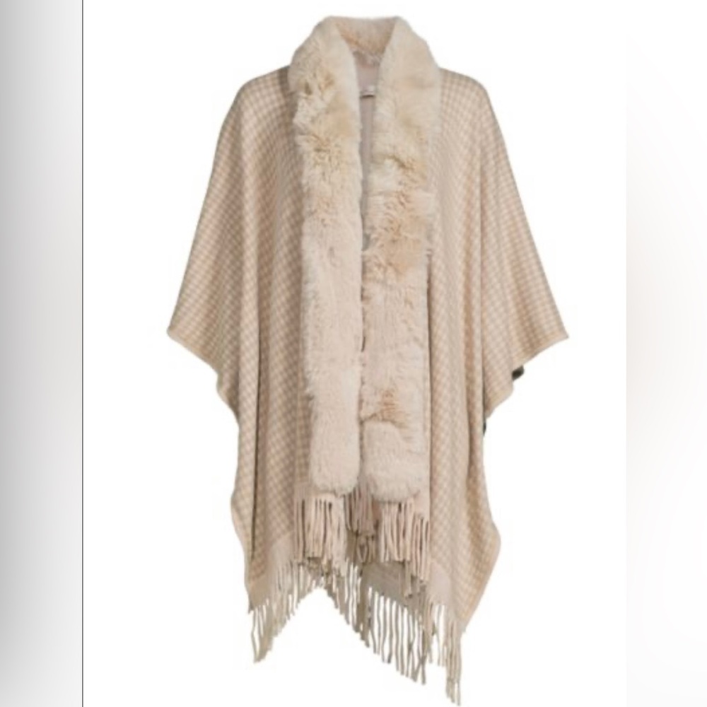 LA FIORENTINA - Faux Fur Houndstooth Cape